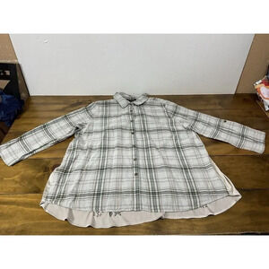 Ali Miles XL Tunic Top Flannel Gray Embroidered Back